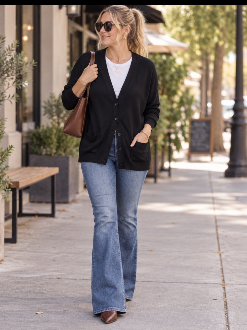 LOFT Lightweight Wool Blend Cardigan XL Black Button Front Classic Minimalist